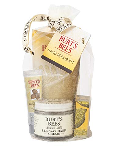 Burt’s Bees Gifts, 3 Hand Care Products, Hand Repair Set – Almond and Milk Cream, Lemon Butter Cuticle Cream & Shea Butter Cream, with gloves