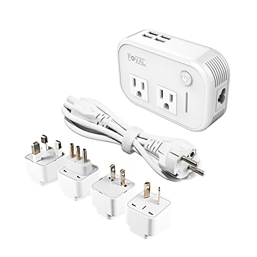 FOVAL Power Step Down 220V to 110V Voltage Converter with 4-Port USB International Power Travel Adapter in China UK European Italy Asia etc, More Than 150 Countries Over The World
