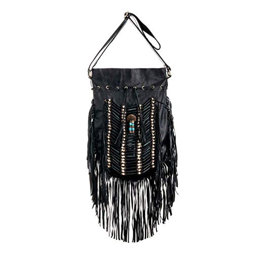 Black Boho Bag | Real Leather | Fringe Purse | Bohemian Bags | Hobo Tote Handbag