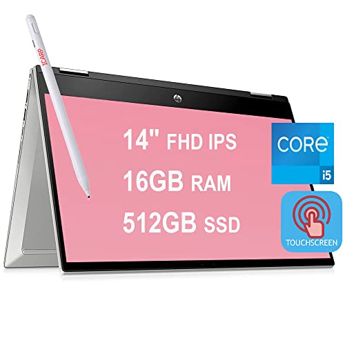 HP Pavilion x360 14 Flagship 2-in-1 Business Laptop 14″ Diagonal FHD IPS Touchscreen 11th Gen Intel Quad-Core i5-1135G7 (Beats i7-1065G7) 16GB RAM 512GB SSD B&O Audio HDMI USB-C Win10 Silver + Pen