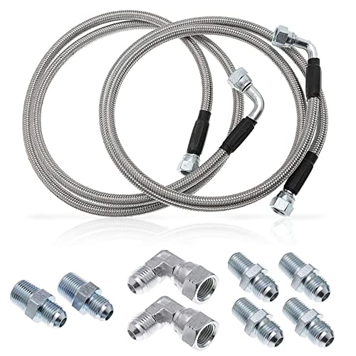 OSIAS Stainless Steel Braided Transmission Cooler Hoses Fittings， Fit for Chevy Ford Mopar GM GMC Buick Cadillac Cars and Trucks, Replace TH350 700R4 TH400 52” Length