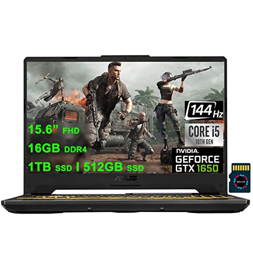 Asus TUF F15 Premium Gaming Laptop 15.6 inch FHD 144Hz Intel 4-Core i5-10300H (>i7-8750H) 16GB DDR4 1TB SSD + 512GB SSD GeForce GTX 1650 4GB HDMI USB-C Backlit Win10 + 32GB MicroSD Card