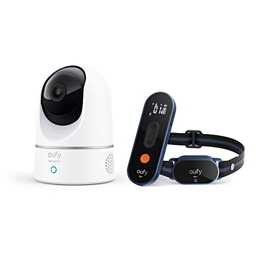 eufy Solo IndoorCam P24 Bundle with Dog Training Collar, 2K Pan & Tilt Indoor Camera, Plug-in Camera with Human & Pet AI, Work with Voice Assistant, Training Collar with Remote, 3 Safe Training Modes