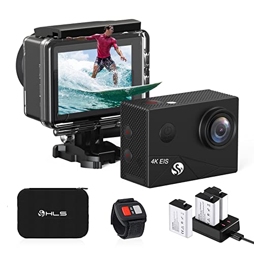 HLS 4k Action Camera Waterproof with 3 Batteries,Underwater Camera with Wide Angle Lens,Outdoor Sports Camera with Selfie Stick Kit & Remote Control