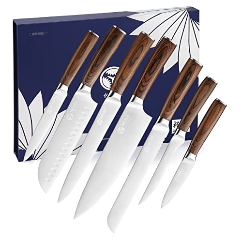 IBEIKE 7-Piece Kitchen Knife Set, Professional Japanese Kitchen Knives, High Carbon Stainless Steel Sharp Blades with Well Balanced and Ergonomic Wood Handle for Chef Knife Set