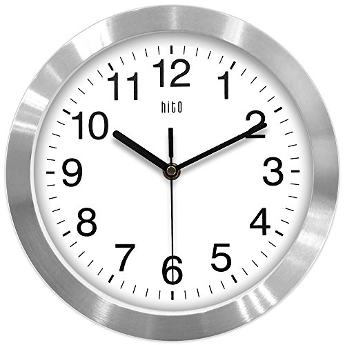 HITO Modern Silent Wall Clock Non Ticking 10 inch Sweep Movement Aluminum Frame Glass Cover, Decorative for Kitchen, Living Room, Bedroom, Bathroom, Bedroom, Office