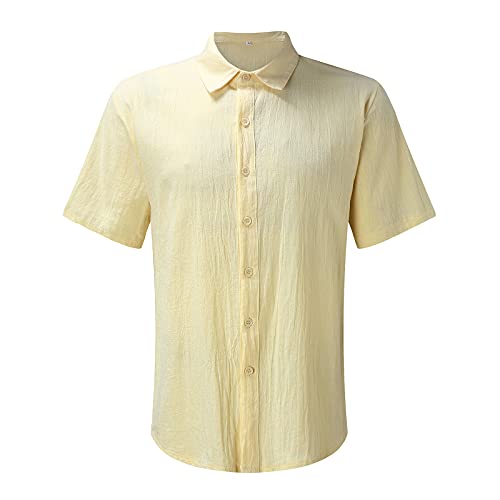 ZNNE Mens Short Sleeve Shirt Linen Cotton Button Down Summer Beach Tops Vacation Solid Color Lapel Casual Loose Shirts Mens Christmas Shirts Golf Shirts Ping Golf Shirts for Men Polo Shirts for Men | The Storepaperoomates Retail Market - Fast Affordable Shopping