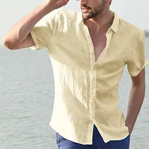 ZNNE Mens Short Sleeve Shirt Linen Cotton Button Down Summer Beach Tops Vacation Solid Color Lapel Casual Loose Shirts Mens Christmas Shirts Golf Shirts Ping Golf Shirts for Men Polo Shirts for Men | The Storepaperoomates Retail Market - Fast Affordable Shopping