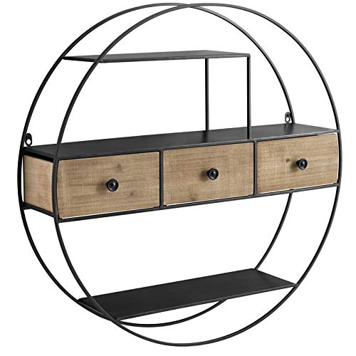 Riverbay Furniture Round Metal and Wood Wall Shelf in Black and Brown