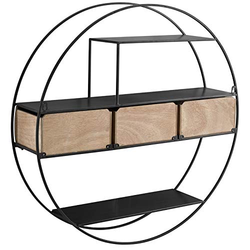 Riverbay Furniture Round Metal and Wood Wall Shelf in Black and Brown | The Storepaperoomates Retail Market - Fast Affordable Shopping
