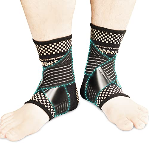 CURECARE Copper Ankle Brace Compression Sleeve, 2 PCS Ankle Stabilizer for Women and Men, Foot Brace with Removable Strap, Dual Use Ankle Wraps for Achilles Tendonitis, Injury Recovery & Prevent (M)