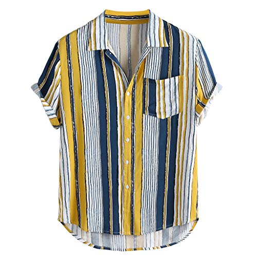 ZNNE Hawaiian Shirt for Men, Men’s Summer V Neck Shirts Casual Loose Stripe Print Short Sleeve Button Up Shirts Tops Mens Christmas Shirts Golf Shirts Ping Golf Shirts for Men Polo Shirts for Men