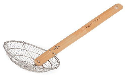 Helen’s Asian Kitchen Helen Chen’s Asian Kitchen Stainless Steel Spider Natural Bamboo Handle, 5-Inch Strainer Basket, Wood