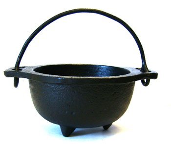 Cast Iron Cauldron w/handle, ideal for smudging, incense burning, ritual purpose, decoration, candle holder, etc. (4″ Diameter Handle to Handle, 2.5″ Inside Diameter)