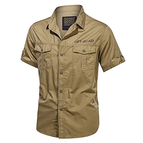 ZNNE Plus Size Cargo Shirts for Men, Summer Outdoor Short Sleeve Casual Button Down Military Style Hiking Shirt Tops Mens Christmas Shirts Golf Shirts Ping Golf Shirts for Men Polo Shirts for Men