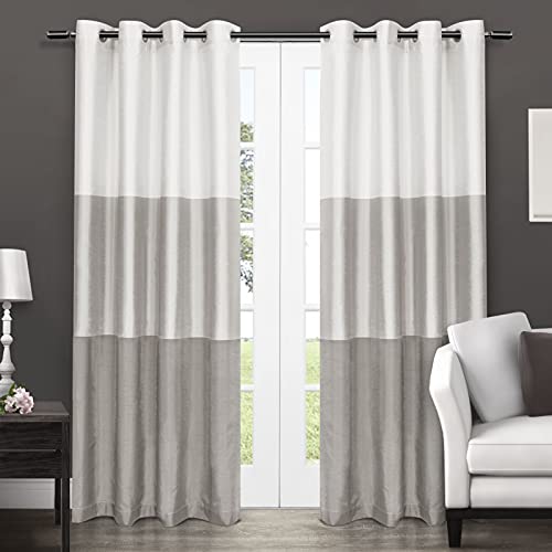 Exclusive Home Chateau Striped Faux Silk Grommet Top Curtain Panel Pair, 54″x84″, Dove Grey