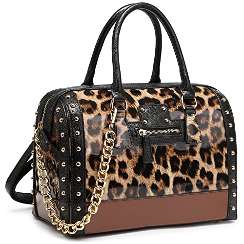 Shiny Patent Faux Leather Handbags Barrel Top Handle Satchel Bag Shoulder Bag for Women (7370 large size leopard)