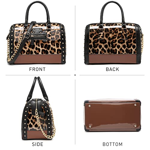 Shiny Patent Faux Leather Handbags Barrel Top Handle Satchel Bag Shoulder Bag for Women (7370 large size leopard) | The Storepaperoomates Retail Market - Fast Affordable Shopping