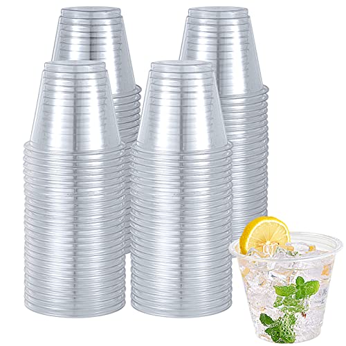 Turbo Bee 50 Pack 9oz Clear Plastic Cups,Disposable Crystal Drinking Cups,PET Plastic Party Cups for Wine,Juice,Iced Coffee and Cold Drinks