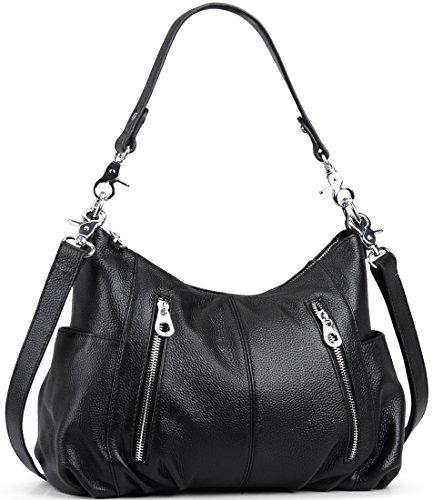 HESHE Women’s Leather Shoulder Handbags Cross Body Bags Hobo Totes Top Handle Bag Satchel and Purse for Ladies (Black-H)