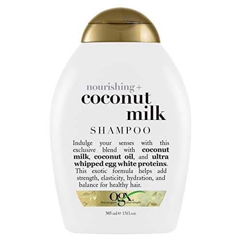OGX Nourishing + Coconut Milk Moisturizing Shampoo for Strong & Healthy Hair, with Coconut Milk, Coconut Oil & Egg White Protein, Paraben-Free, Sulfate-Free Surfactants, 13 fl oz