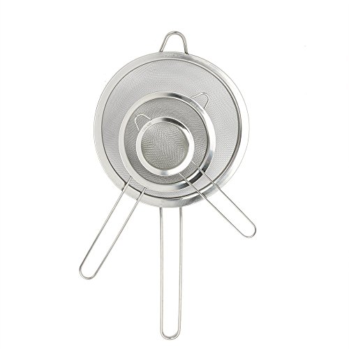 CHICHIC Set of 3 Stainless Steel Kitchen Fine Strainers Tea Fine Y Mesh Strainers Juice Egg Filter 3 Sieve Colander Sets Wire Filter Mesh for Tea Coffee Food Rice Vegetable with Handle