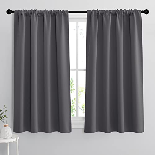 RYB HOME Grey Blackout Curtains – Thermal Insulated Noise Reducing Energy Efficiency Small Window Decor for Kitchen Bedroom Bathroom, 42 inches Wide x 45 inches Long, Gray, 1 Pair