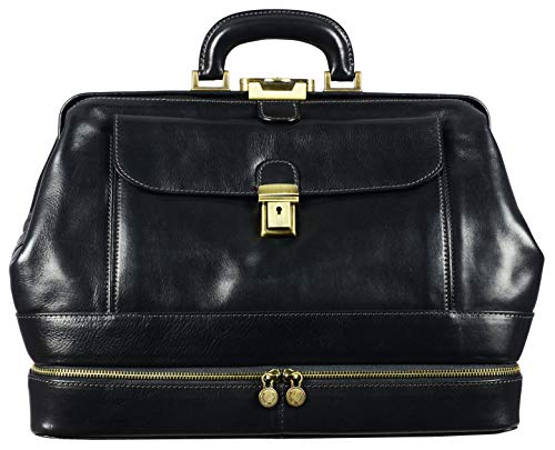 Time Resistance Leather Medical Doctor Bag Vintage Style Medium Satchel Black