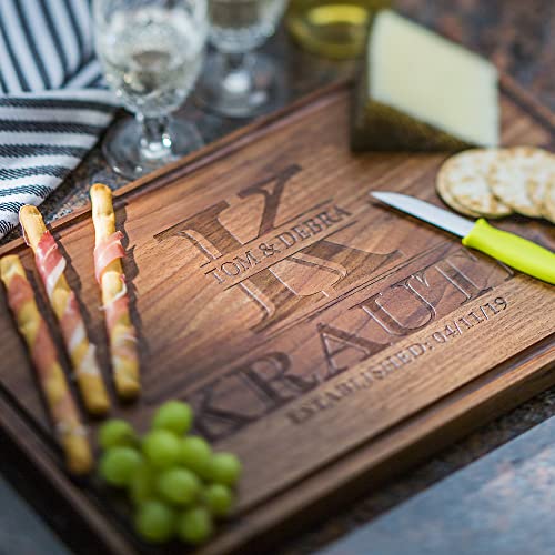 Personalized Monogram Cutting Board with First Last Names, Date – Custom Large Letter Cutting Boards for Couples Wedding, Anniversary, Gift Idea – Engraved USA Made Customizable Kitchen Decor Gifts