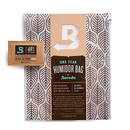 Boveda Portable Travel 2-Way Humidity Resealable Cigar Humidor Bag – Waterproof & Dustproof – Preloaded with 69% RH Pack – Patented Technology – Large Cigar Storage for 60-80 Cigars – 1 Count
