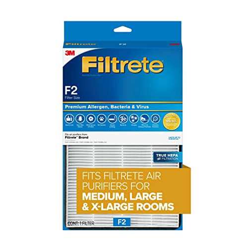 Filtrete F2 Room Air Purifier Filter, True HEPA Premium Allergen, Bacteria, and Virus, 13 in. x 8.2 in., 4-Pack, works with devices: FAP-C02WA-G2, FAP-C03BA-G2, FAP-T03BA-G2 and FAP-SC02N
