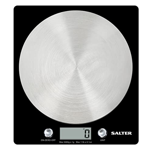 Salter Digital Kitchen Weighing Scales – As Seen on TV, Stylish Slim Design Electronic Cooking Scale for Home + Kitchen, Weigh Food 5000g + Liquids in ml and fl. Oz. – Black