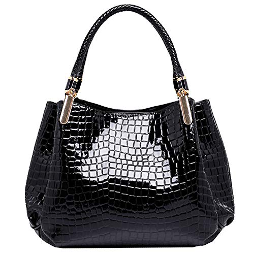 Women Large Alligator Pattern Faux Leather Top-handle Bag Evening Party Handbag Travel Tote