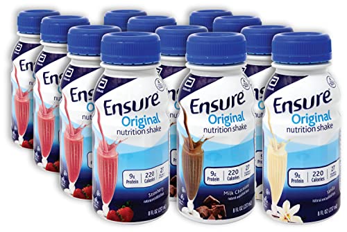 Ensure Original Nutrition shakes | Variety Pack | Milk Chocolate Shake, Vanilla Shake, and Strawberry Flavors | Nutritional and Full of Vitamins and Minerals 12 Pack | Niro Assortment With Niro Travel Beverage Sleeve