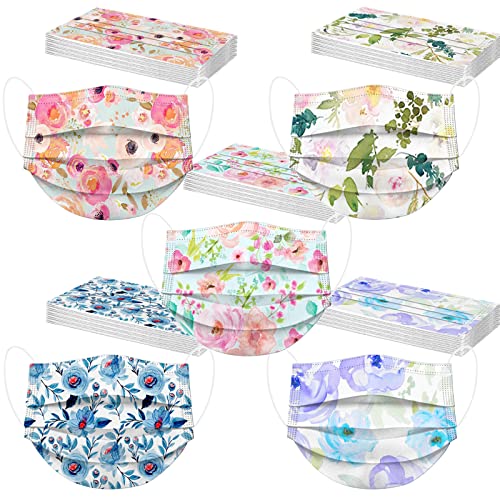 50 PCs Floral Disposable Face_Mask Adults 3Ply Spring Summer Colorful Paper Masks Beautiful Printed Facemask Women Men