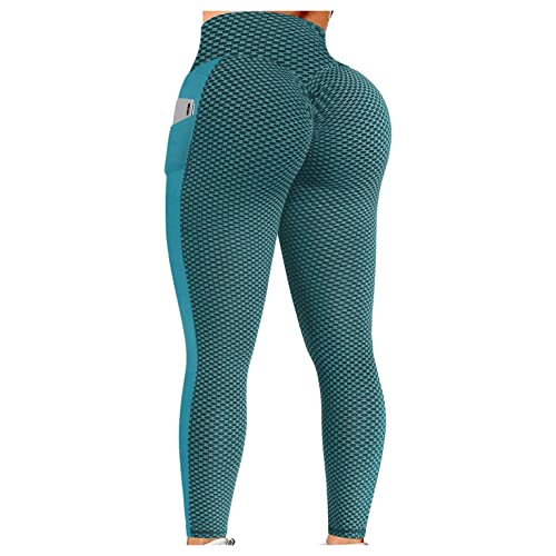 Manneey Leggings with Pocketss for Women Butt Lifting Tummy Control High Waisted Running Sports Pants Exercise Leggings Green
