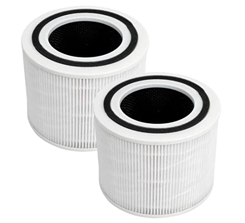 HQRP 2-Pack HEPA Air Filters Compatible with Levoit Core 300, 300S, P350, 300-RAC, 3-Stage Filtration ( Preliminary, HEPA, Activated Carbon ), part White core300-rf Replacement