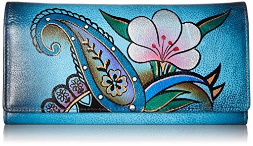 Anna by Anuschka Women’s Hand Painted Genuine Leather Multi Pocket Wallet – Denim Paisley Floral