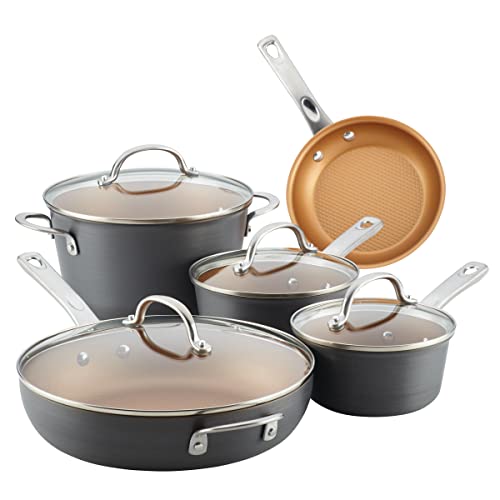 Ayesha Curry Home Collection Hard Anodized Nonstick Cookware Pots and Pans Set, 9 Piece, Charcoal Gray