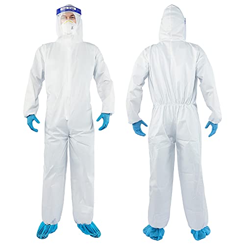 YIBER Disposable Protective Coverall Hazmat Suit, Heavy Duty Painters Coveralls, Made of SF Material, Excellent air permeability and water repellency- 1 PCS/PACK (M, White)