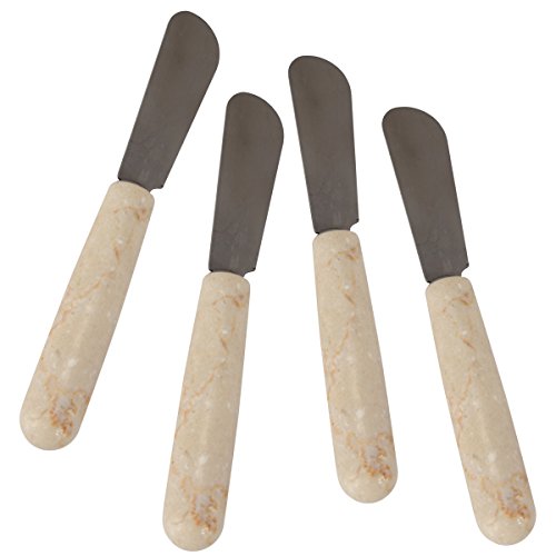 Creative Home Natural Champagne Marble Set of 4 Pieces Cheese Butter Spreaders, 0.8″ Diam. x 5.5″ H, Beige