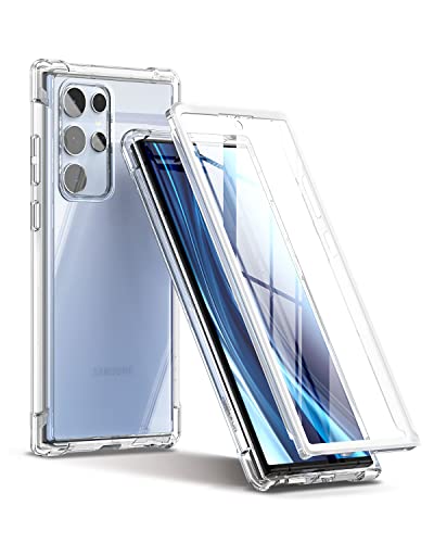 SURITCH Compatible with Galaxy S22 Ultra Clear Case 5G,[Built in Screen Protector]Full Body Protection Hard Shell+Soft TPU Bumper Shockproof Rugged Cover for Samsung Galaxy S22 Ultra 6.8 Inch (Clear)