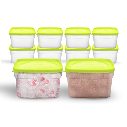 Arrow Home Products 1 Pint Freezer Containers for Food Storage, 10 Pack with Lids – USA Made Reusable Plastic Food Storage Containers with Lids – Prep, Store and Freeze – BPA Free, Dishwasher Safe