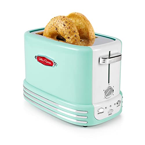 Nostalgia New and Improved Retro Wide 2-Slice Toaster Perfect For Bread, English Muffins, Bagels, 5 Browning Levels, With Crumb Tray & Cord Storage, Turquoise