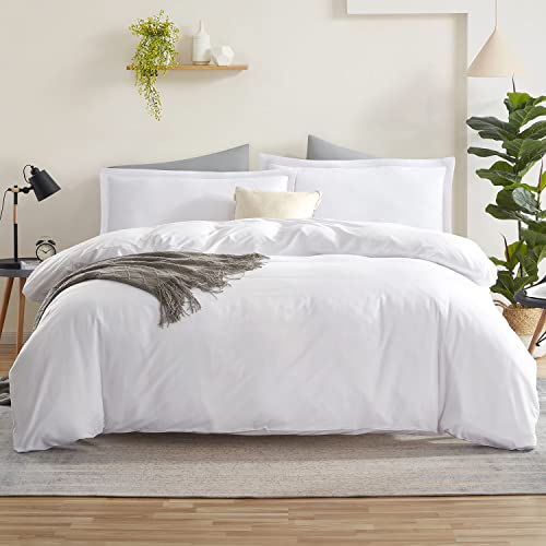 Nestl White Duvet Cover Queen Size – Soft Queen Duvet Cover Set, 3 Piece Double Brushed Queen Size Duvet Covers with Button Closure, 1 Duvet Cover 90×90 inches and 2 Pillow Shams