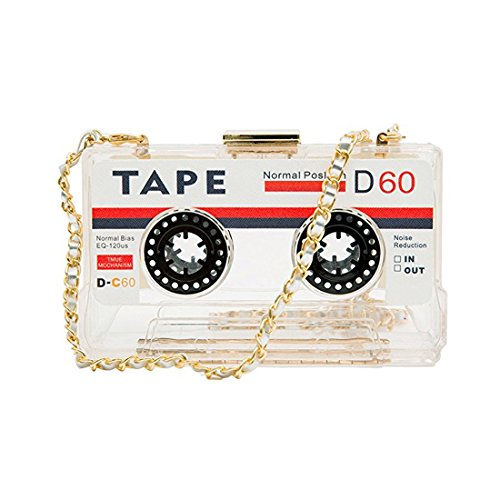 Kuang Women Retro Cassette Clutch Tape Shaped Recorder Shoulder Bag Elegant Banquet Evening Crossbody Handbag