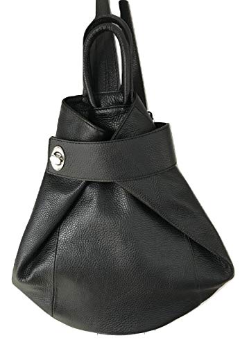 LaGaksta Stella Convertible Leather Backpack Purse – Casual Travel Tote Bag (Black) Medium