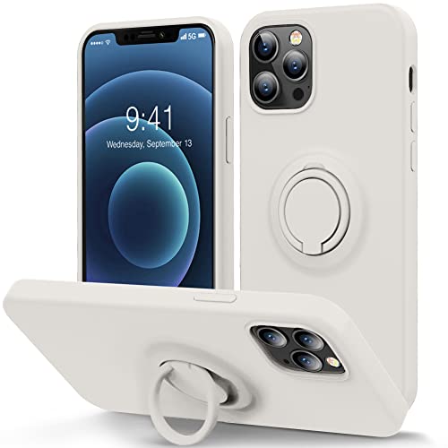 MOCCA Compatible with iPhone 12 Case, iPhone 12 Pro Case 6.1inch with Ring Kickstand |Super Soft Microfiber Lining|Anti-Scratch Full-Body Shockproof Protective Case for iPhone 12/12 Pro – Stone