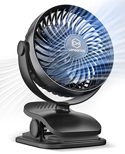 AA Battery Operated Clip on Fan, Stroller Fans, USB Powered Portable Desk Fan 4 Speeds Personal Golf Cart, Quiet, Small Table Fan, Free Angle Adjustable,Wireless, for Camping Hurricane Office Bed