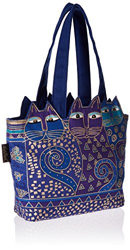 Laurel Burch Tote Zipper Top, 12 by 3-1/2 by 8-1/2-Inch, Tres Gatos, Blue/Gold | The Storepaperoomates Retail Market - Fast Affordable Shopping